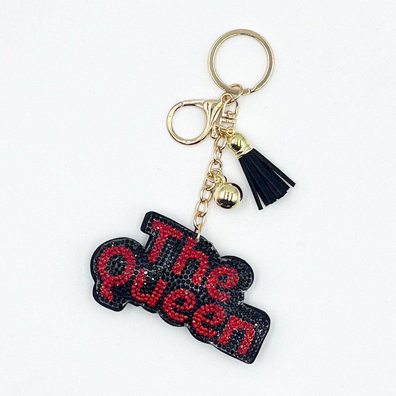 “The Queen” Rhinestone Keychain with Tassel – Fashion Letter Bag Charm