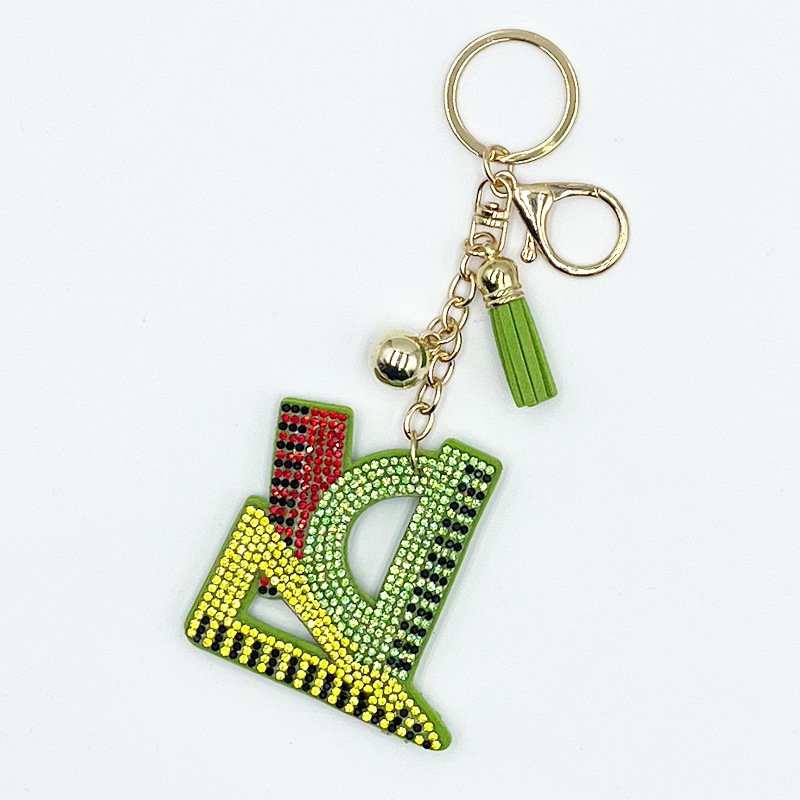 Colorful Rhinestone Ruler Keychain with Tassel – Creative School-Style Bag Charm
