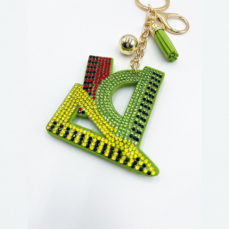 Colorful Rhinestone Ruler Keychain with Tassel – Creative School-Style Bag Charm
