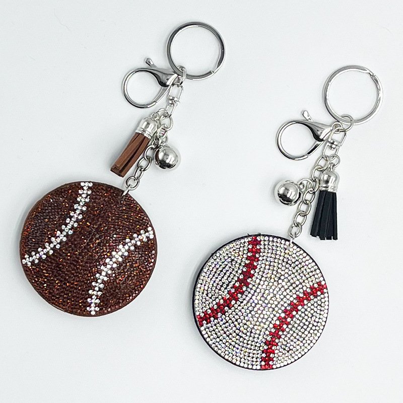 Rhinestone Baseball Keychain Charm with Tassel – Sport Style Sparkly Bag Accessory