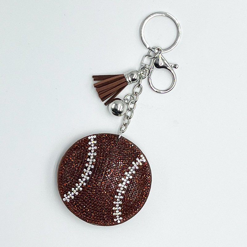 Rhinestone Baseball Keychain Charm with Tassel – Sport Style Sparkly Bag Accessory
