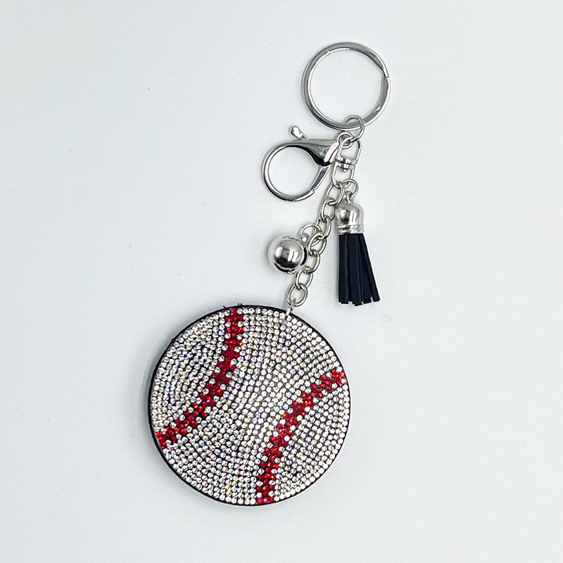 Rhinestone Baseball Keychain Charm with Tassel – Sport Style Sparkly Bag Accessory