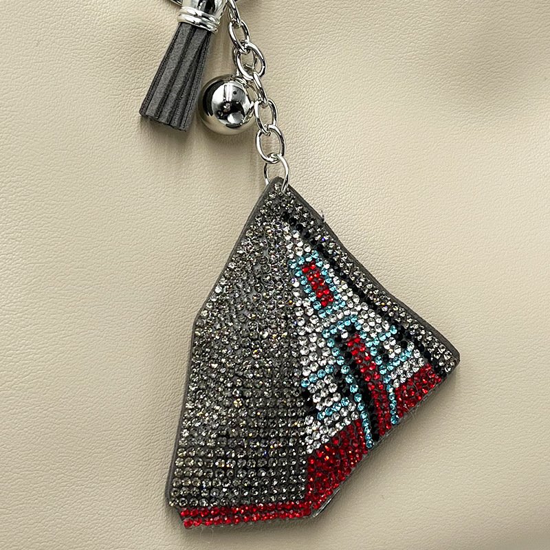 Rhinestone Camping Tent Keychain with Tassel – Outdoor Style Sparkle Bag Charm