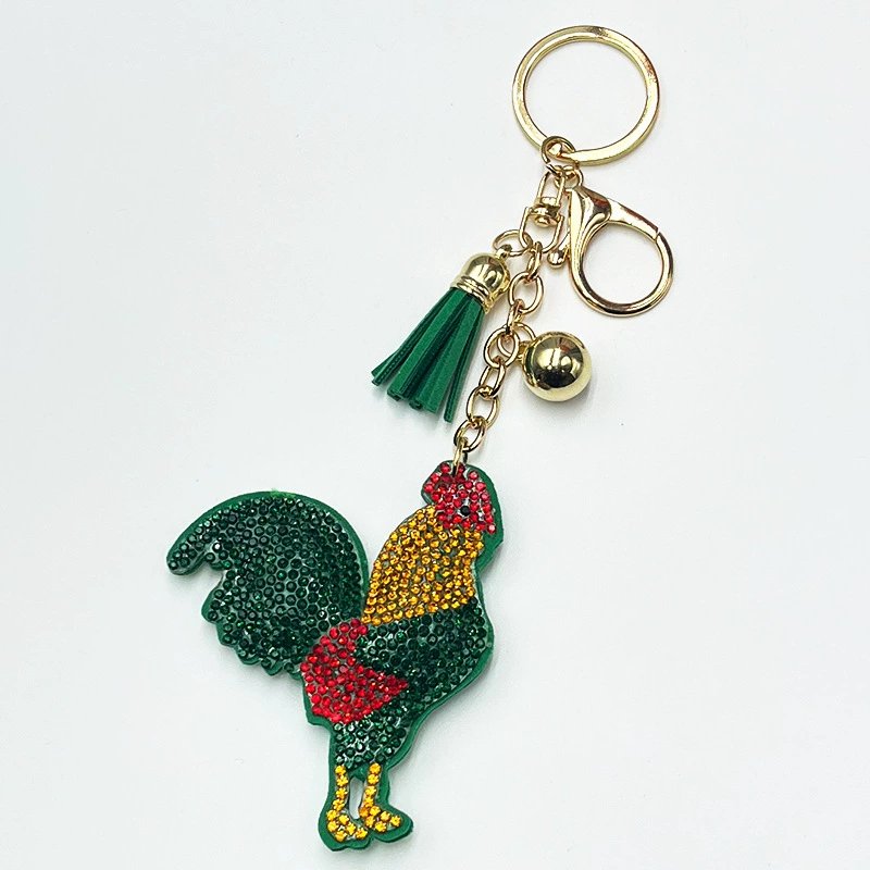 Colorful Rhinestone Rooster Tassel Keychain – Sparkly Farm Animal Bag Charm