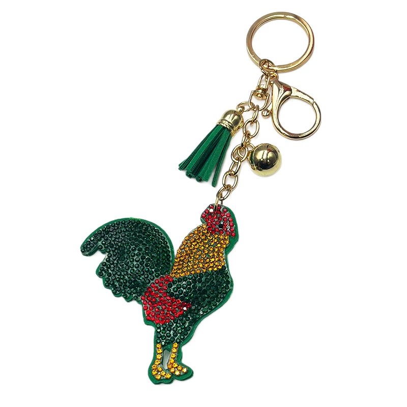 Colorful Rhinestone Rooster Tassel Keychain – Sparkly Farm Animal Bag Charm