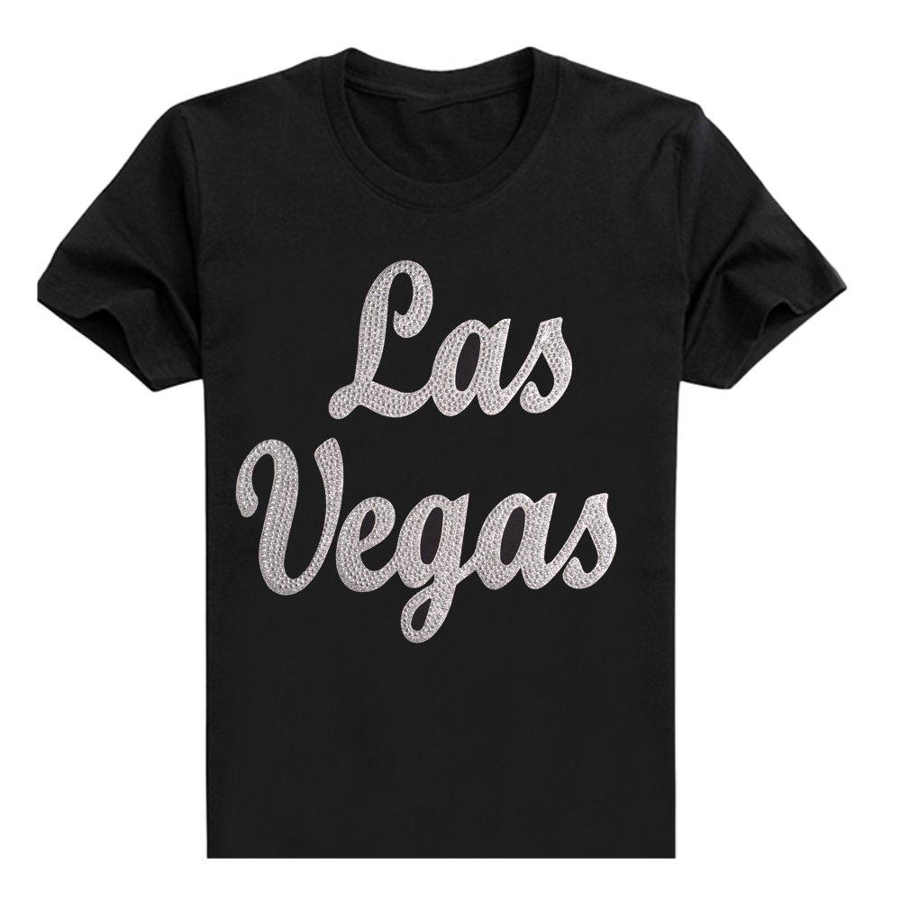 Las Vegas Rhinestone Script Letter T-Shirt Streetwear Design