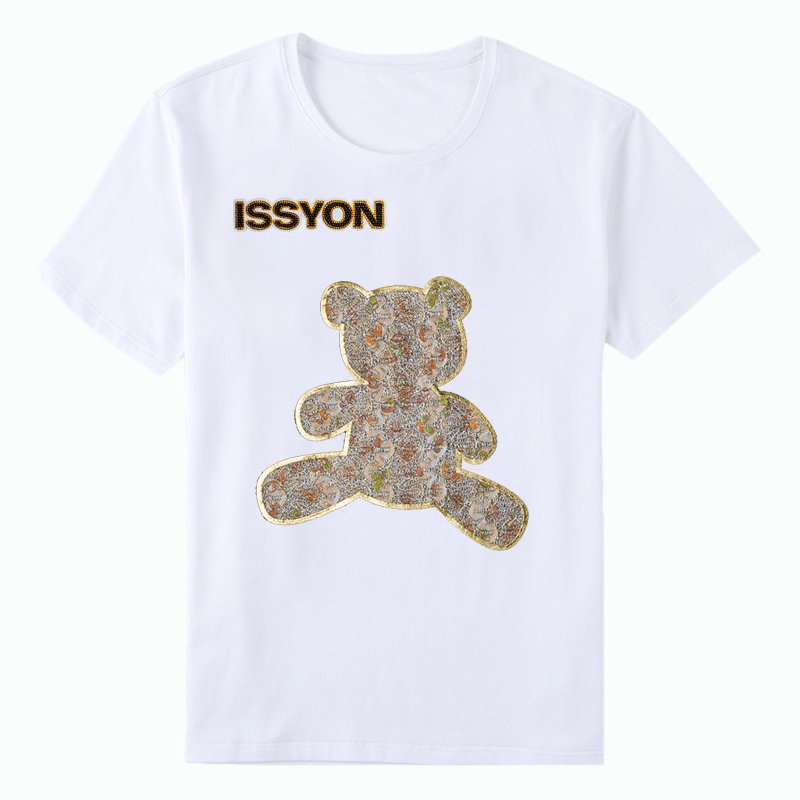 Laser Cut Fabric Rhinestone Heat Transfer Patch – Holographic Bear Crystal Iron-On Design for Apparel - Custom Heat Transfer