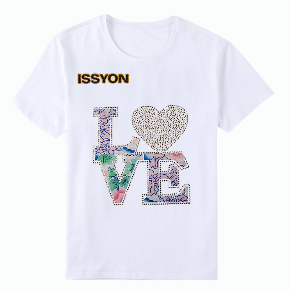 Rhinestone LOVE Heart Graphic T-Shirt – Floral Crystal Letter Casual Tee