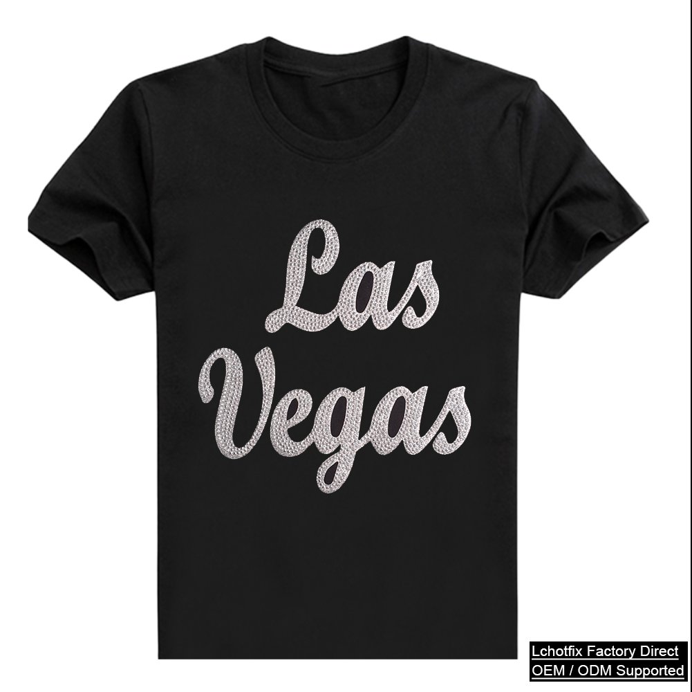 Las Vegas Rhinestone Script Letter T-Shirt Streetwear Design