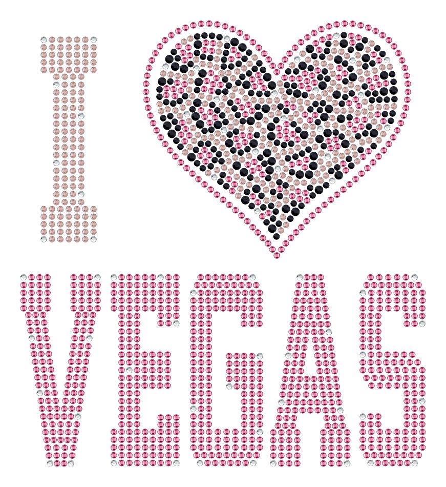 I Love Vegas Rhinestone Heat Transfer T-Shirt – Leopard Heart Crystal City Series Tee OEM Factory Supply