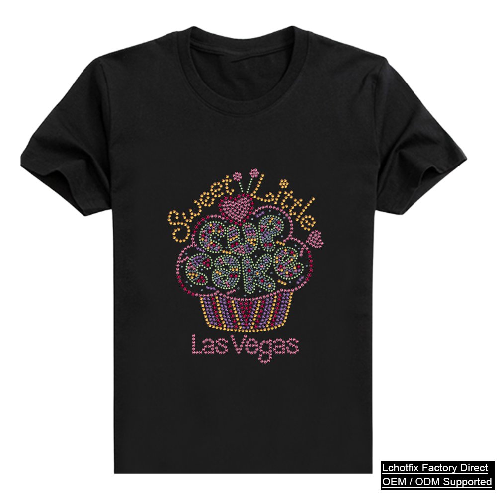 Sweet Cupcake LAS VEGAS Rhinestone T-Shirt – Colorful Crystal Dessert City Series OEM Wholesale