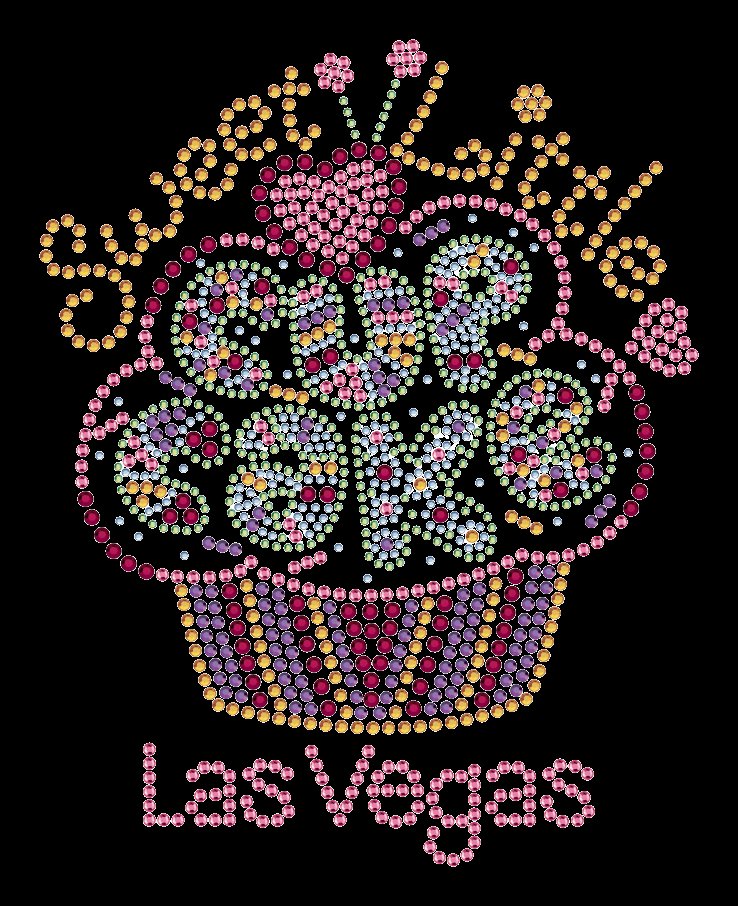 Sweet Cupcake LAS VEGAS Rhinestone T-Shirt – Colorful Crystal Dessert City Series OEM Wholesale