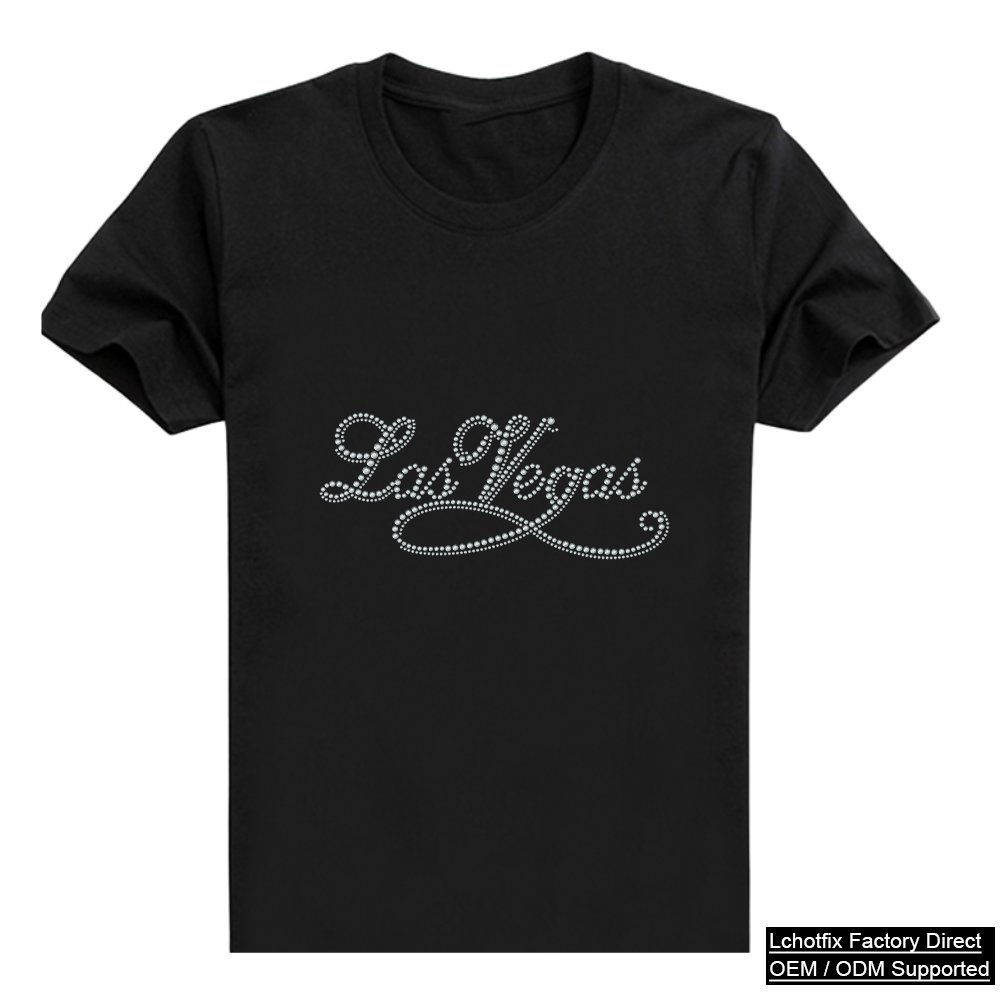 Elegant Script Las Vegas Rhinestone T-Shirt – Minimal Crystal Signature City Collection OEM Wholesale