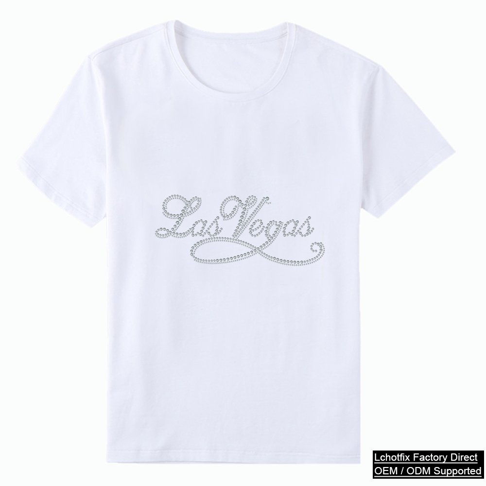 Elegant Script Las Vegas Rhinestone T-Shirt – Minimal Crystal Signature City Collection OEM Wholesale