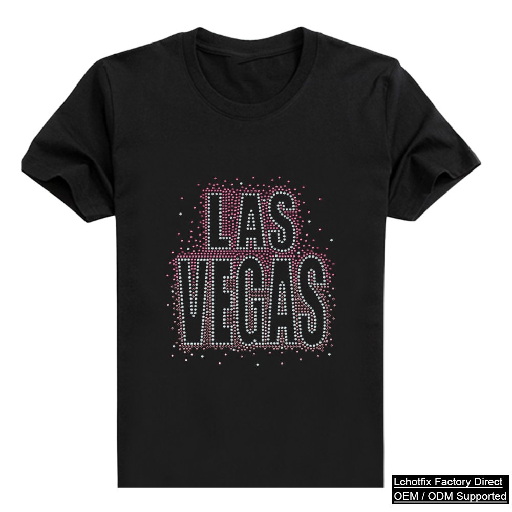 Luxury Rhinestone LAS VEGAS Statement Tee – Sparkling Crystal Letter Graphic Cotton T-Shirt for Women