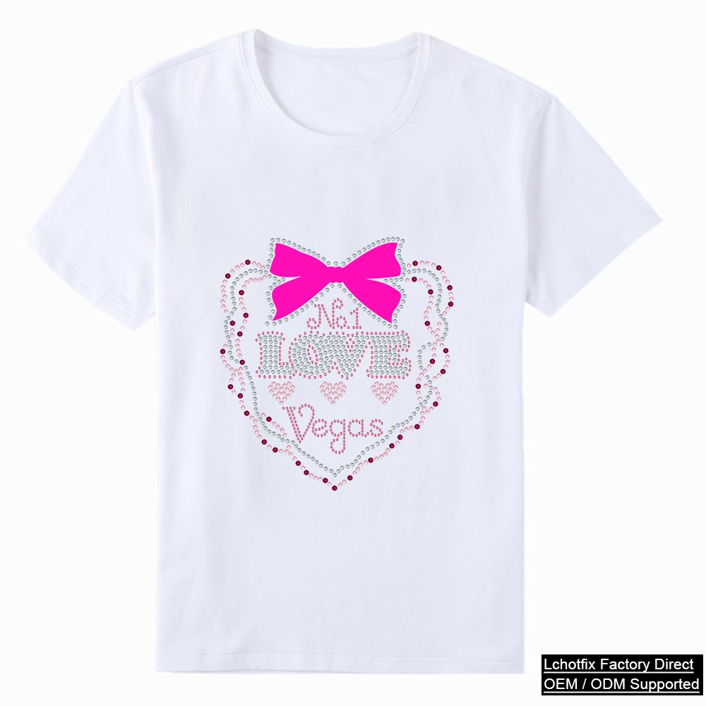 Luxury Las Vegas Bling Rhinestone Heat Transfer T-Shirt – Custom Love Vegas Crystal Design OEM Supplier