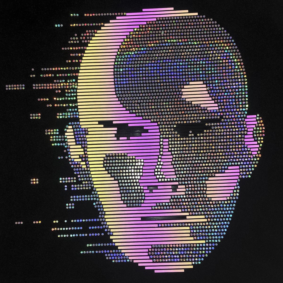 Glitch Skull Rhinestone Back Print & ISSYON Crystal Letter Front Black T-Shirt