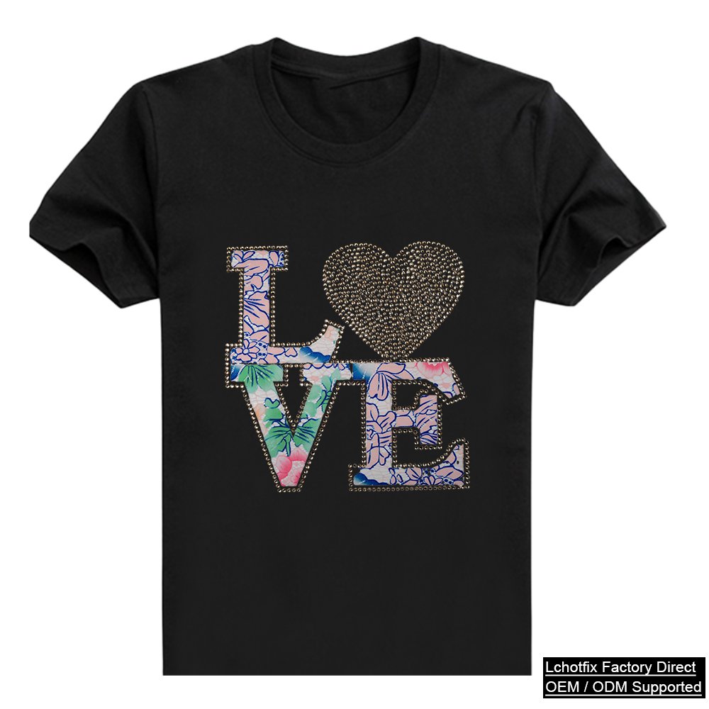 Rhinestone LOVE Heart Graphic T-Shirt – Floral Crystal Letter Casual Tee
