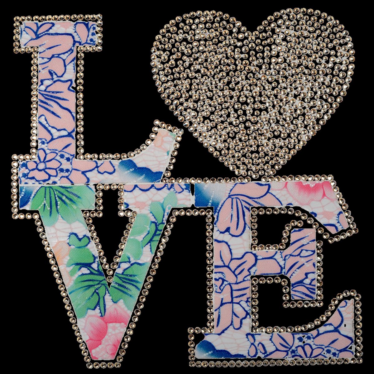Rhinestone LOVE Heart Graphic T-Shirt – Floral Crystal Letter Casual Tee