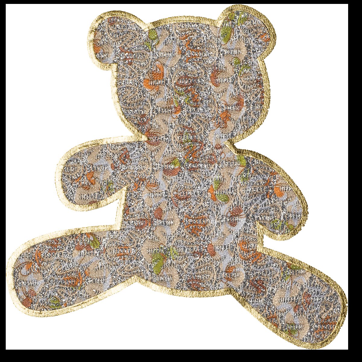 Laser Cut Fabric Rhinestone Heat Transfer Patch – Holographic Bear Crystal Iron-On Design for Apparel