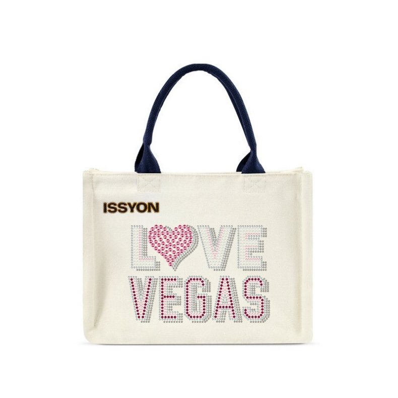 Custom Rhinestone Canvas Tote Bag – Love Vegas Crystal Logo Shoulder Handbag | OEM Factory Supply