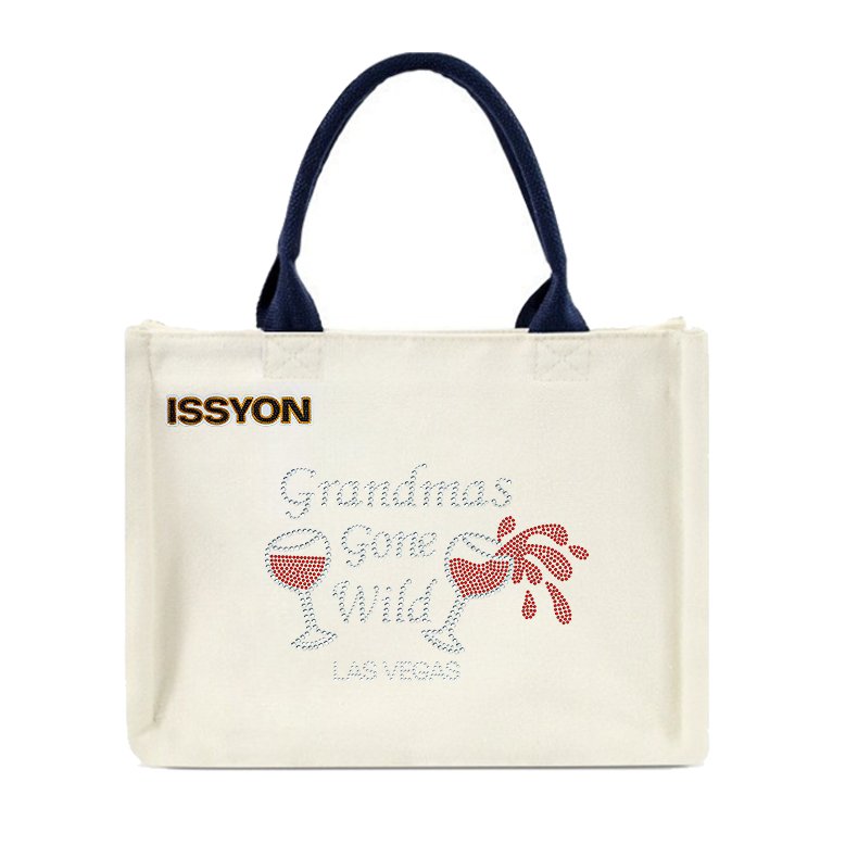 Grandmas Gone Wild Las Vegas Rhinestone Canvas Tote Bag – Sparkling Cocktail Party Souvenir Shopper for Casino & Gift Stores