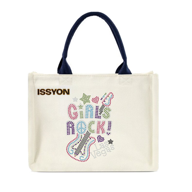 Girl Rock Las Vegas Rhinestone Canvas Tote Bag – Sparkling Guitar Glitter Souvenir Shopper for Music & Boutique Stores