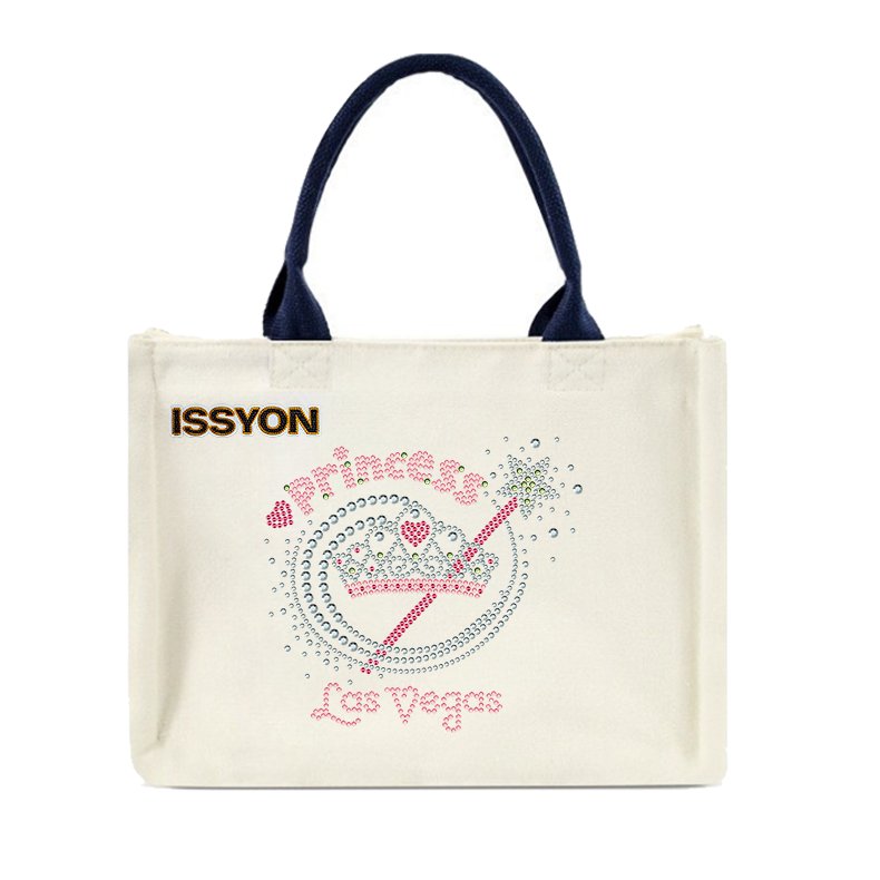Love Vegas Crown Rhinestone Canvas Tote Bag – Sparkling Heart Glitter Souvenir Shopper for Boutique & Casino Gift Stores